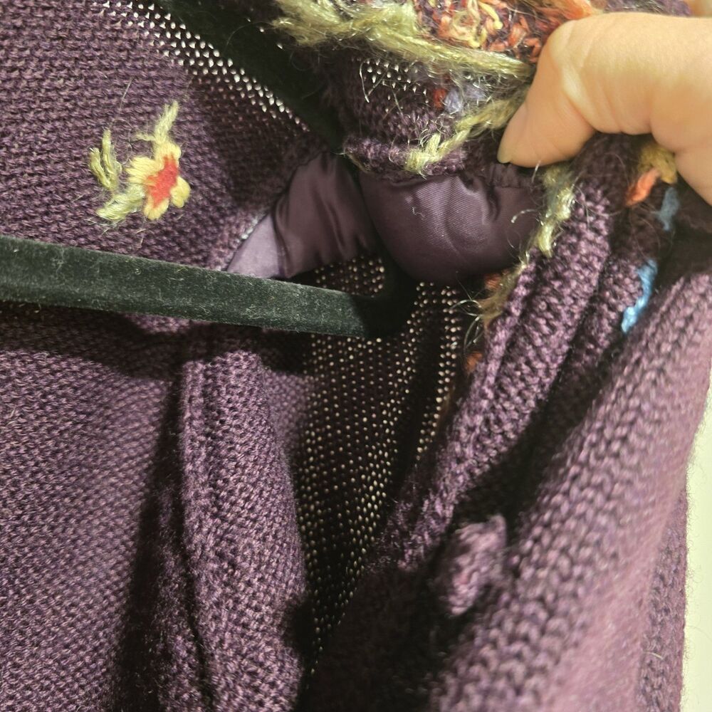 Herman Geist Cardigan Sweater Hand Embroidered 50% Wool Plum Floral Small Petite - Picture 12 of 12